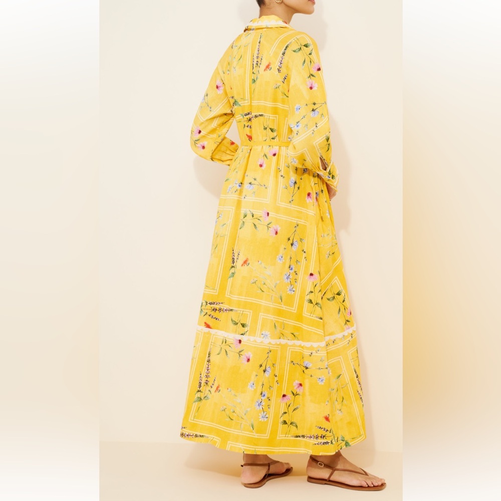Anthropologie Aureta Aria linen blend Yellow Floral Button-Up Maxi Dress size L - Picture 4 of 13